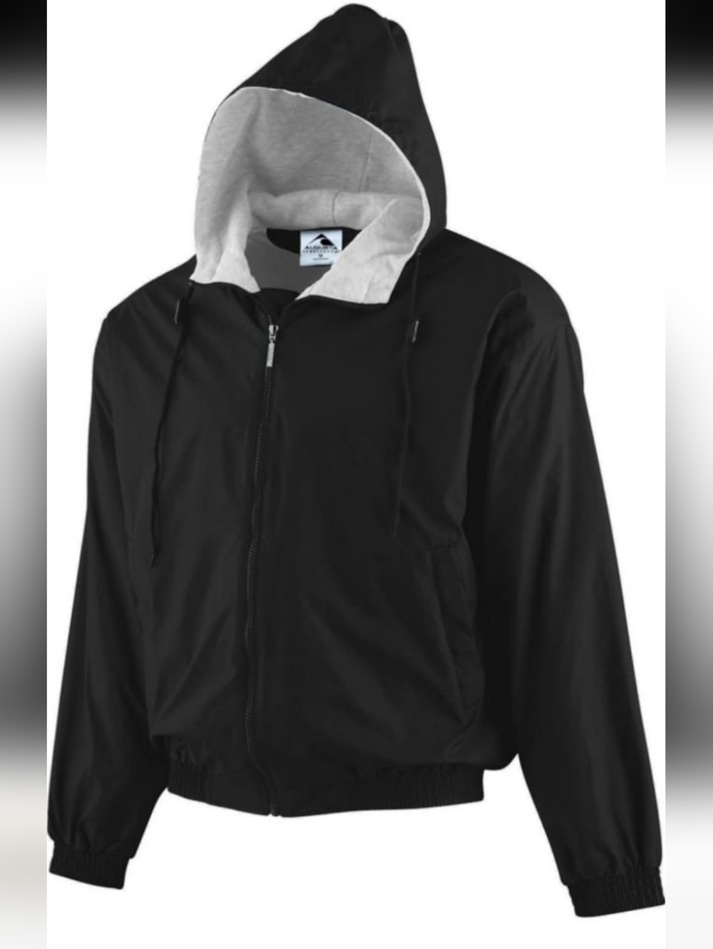 NWOT Augusta Sportswear Black Windbreaker Jacket with Gray Hood Lining